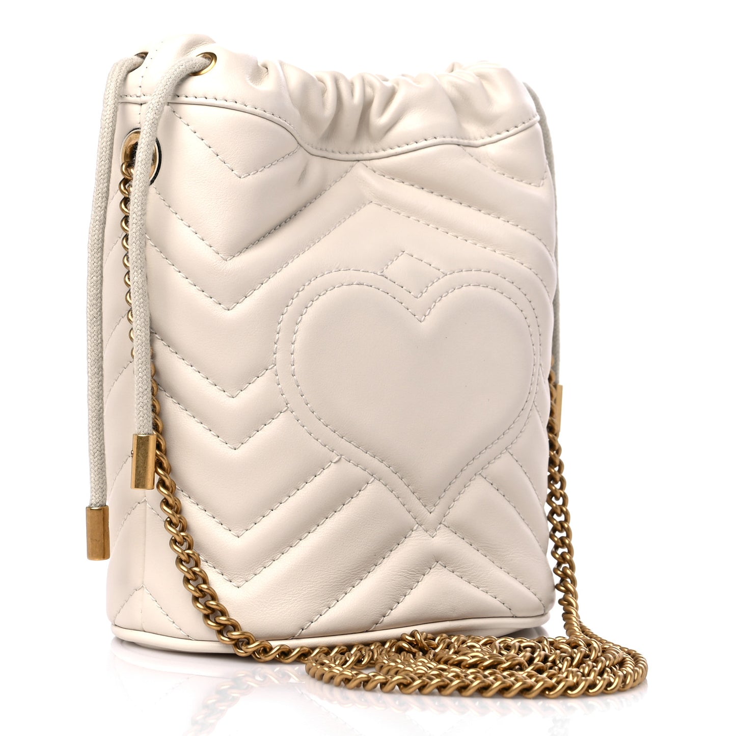 Calfskin Matelasse Mini GG Marmont 2.0 Bucket Bag White