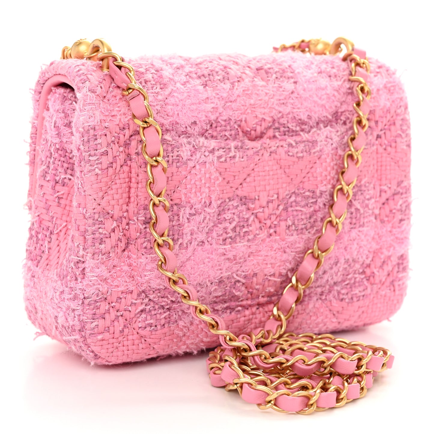 Tweed Quilted Pearl Twist Mini Square Flap Pink Dark Pink