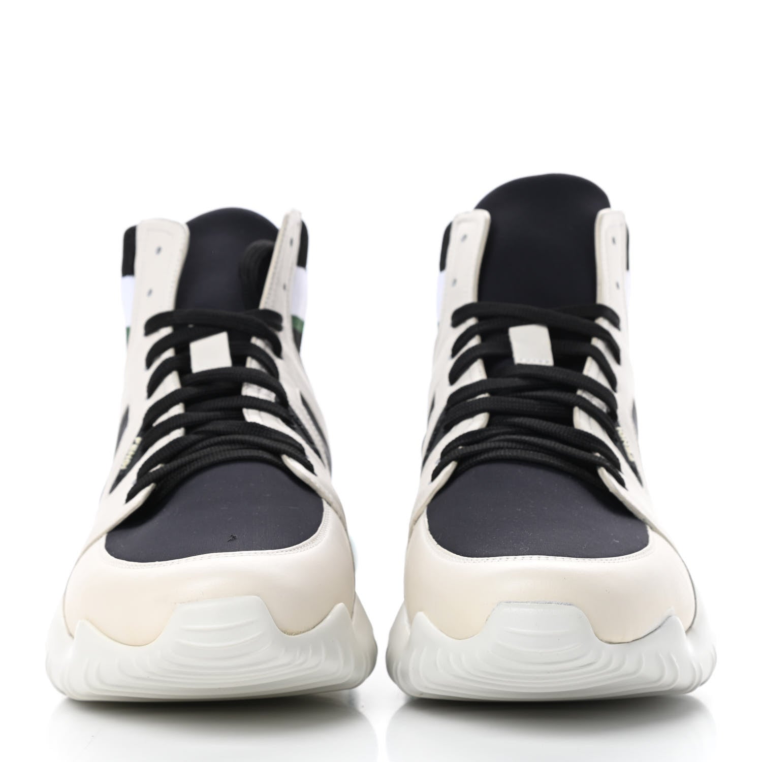 Fendi Calfskin Stretch Mens Lace Up High Top Sneakers 10 White Black 2 of 7