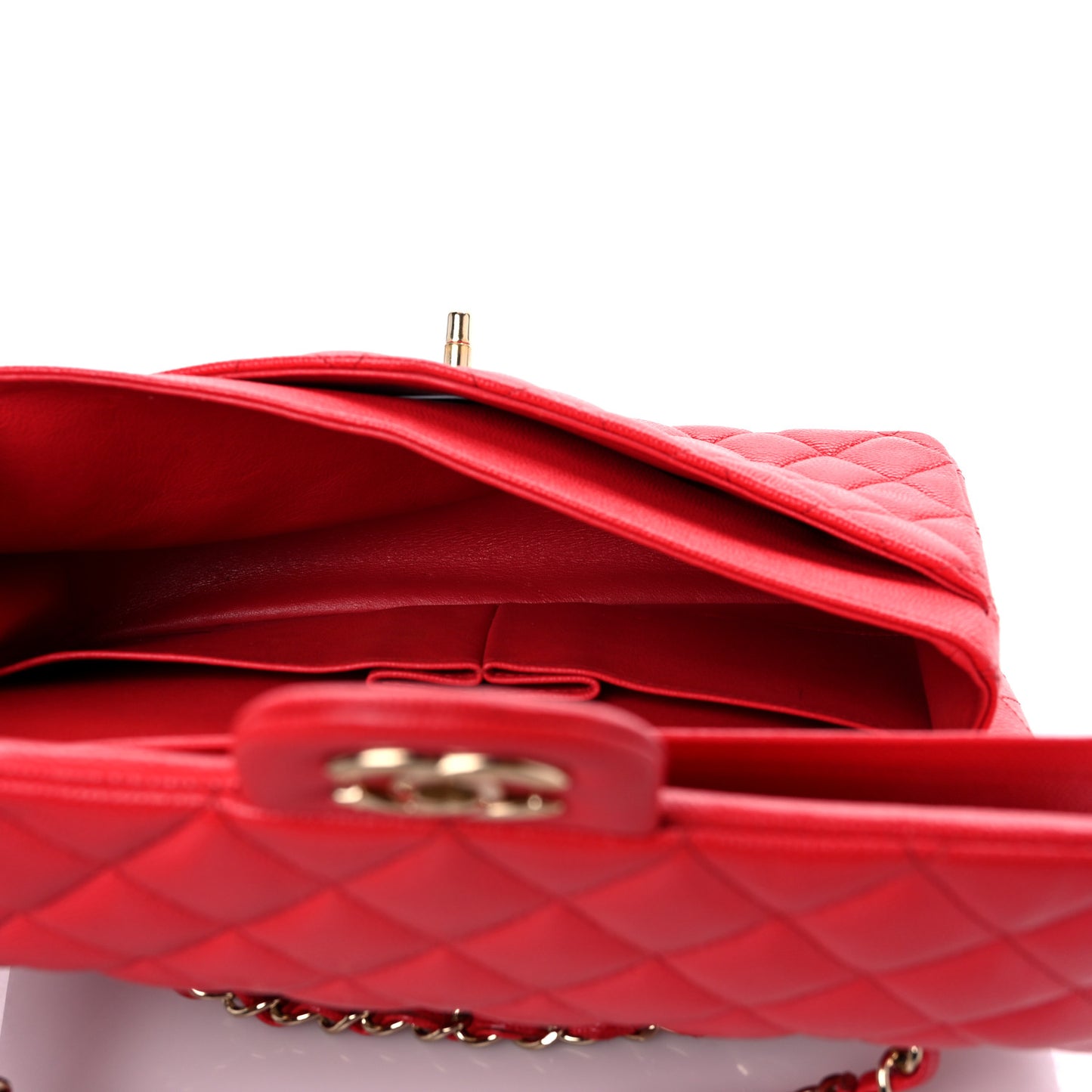 Caviar Quilted Medium Double Flap Red