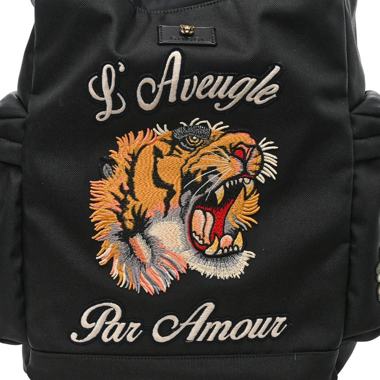 Techno Canvas Web L'Aveugle Par Amour Embroidered Double Buckle Backpack Black