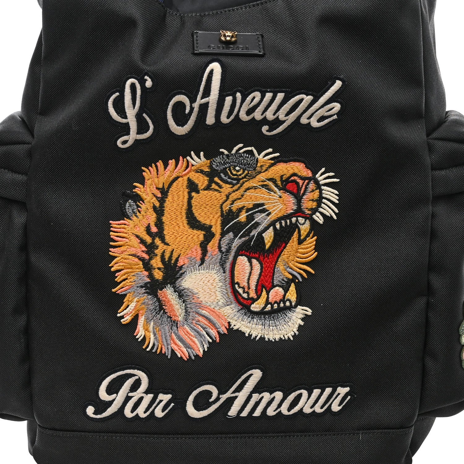 Gucci Techno Canvas Web L'Aveugle Par Amour Embroidered Double Buckle Backpack Black 9 of 11