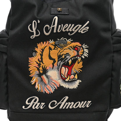 Gucci Techno Canvas Web L'Aveugle Par Amour Embroidered Double Buckle Backpack Black 9 of 11