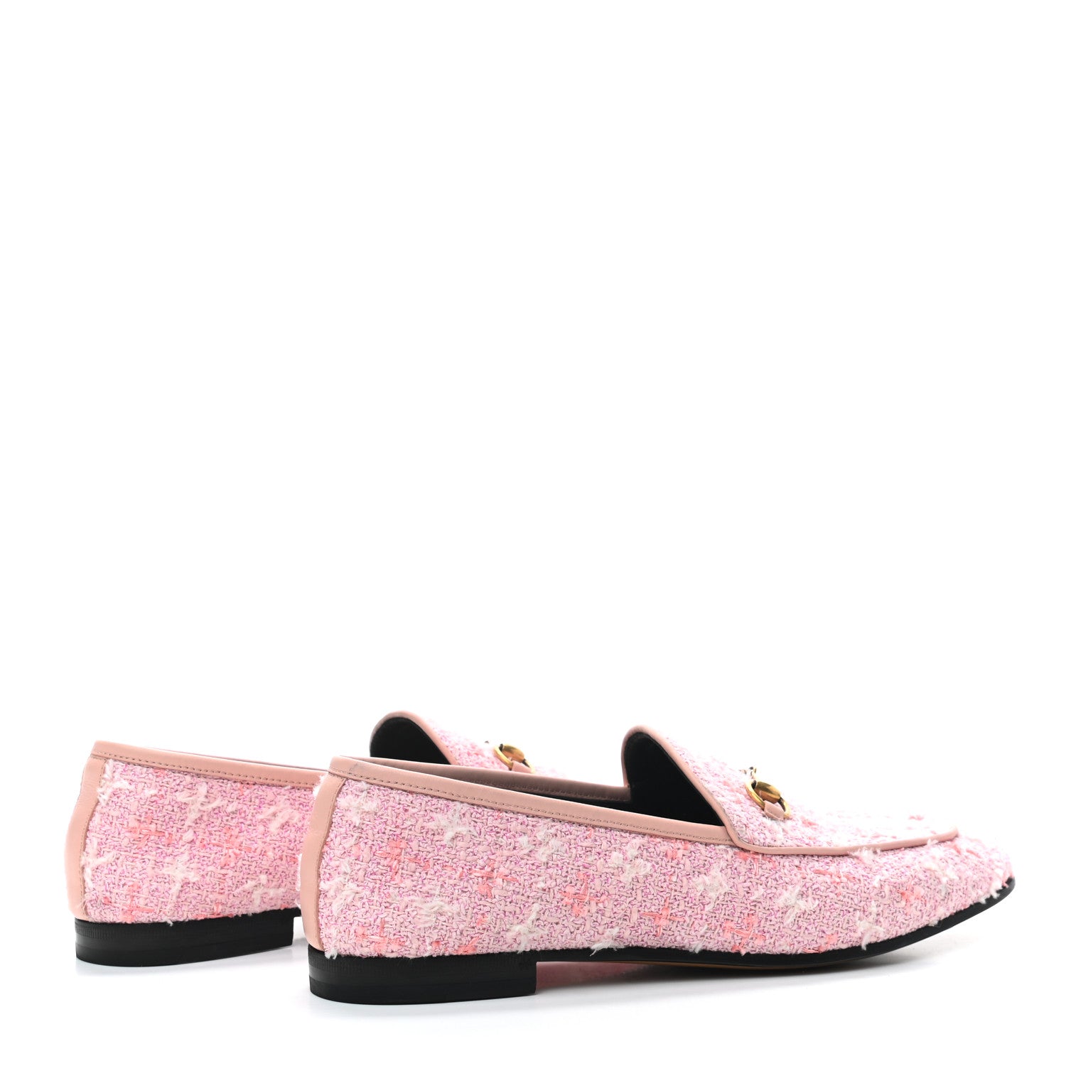 Gucci Wool Tweed Horsebit Womens Jordaan Loafers 40.5 Pink White Perfect Pink 4 of 8