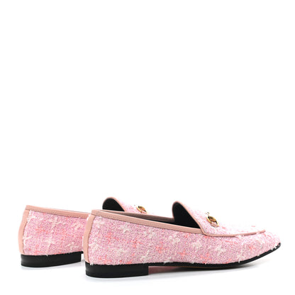 Gucci Wool Tweed Horsebit Womens Jordaan Loafers 40.5 Pink White Perfect Pink 4 of 8