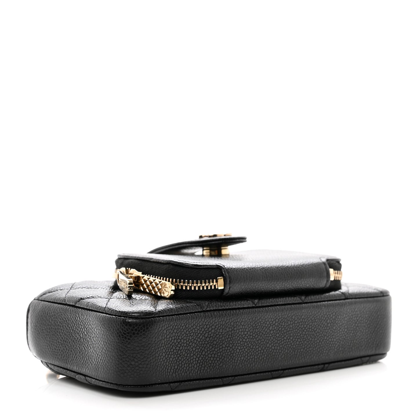 Caviar Quilted Business Affinity Phone Holder With Chain Black