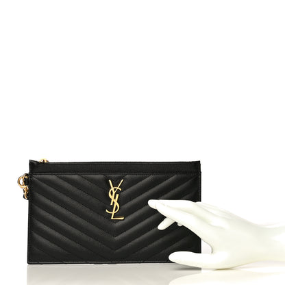 Saint Laurent Grain De Poudre Chevron Monogram Large Bill Pouch Black 2 of 10