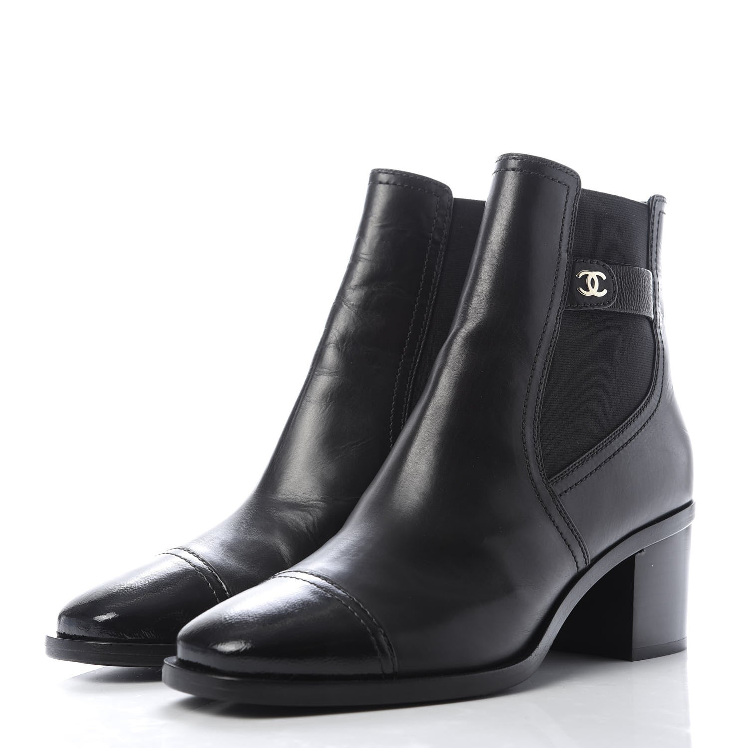 Chanel Calfskin Patent Cap Toe Short Boots 40.5 Black 3 of 8