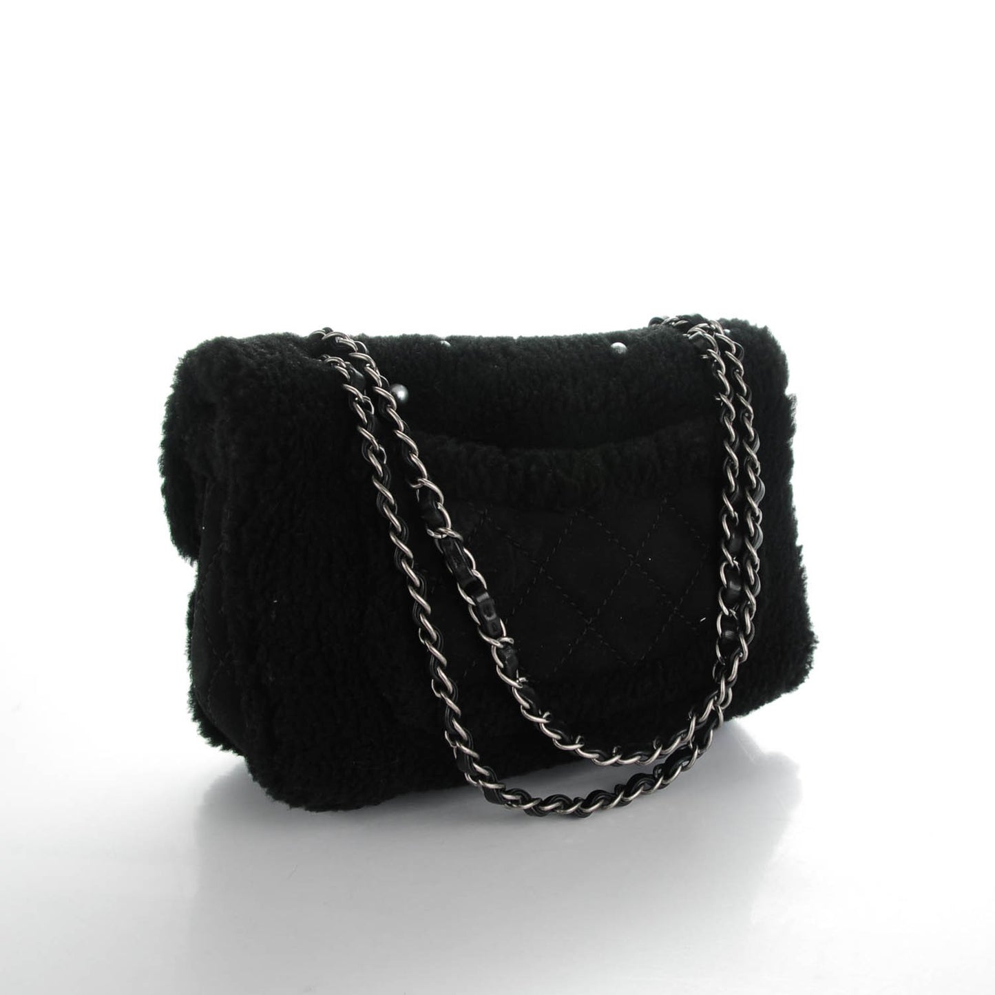 Shearling Lambskin Pearl Flap Black