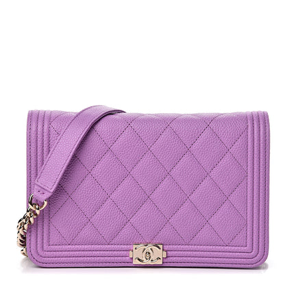 Chanel Caviar Quilted Boy Wallet On Chain WOC Purple 1 of 12