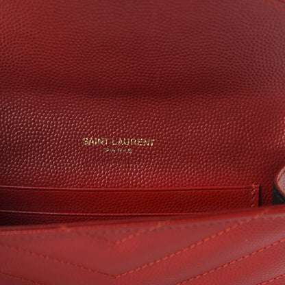 Saint Laurent Grain De Poudre Matelasse Chevron Small Monogram Envelope Wallet New Red 6 of 7