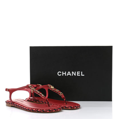 Chanel Lambskin Chain Thong Sandals 36 Dark Red 8 of 8