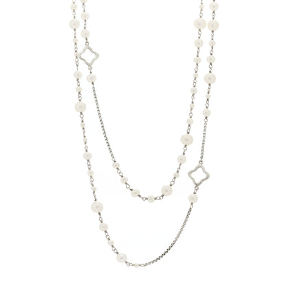 David Yurman Sterling Silver Cultured Pearl Quatrefoil Long Chain Necklace 1 of 5