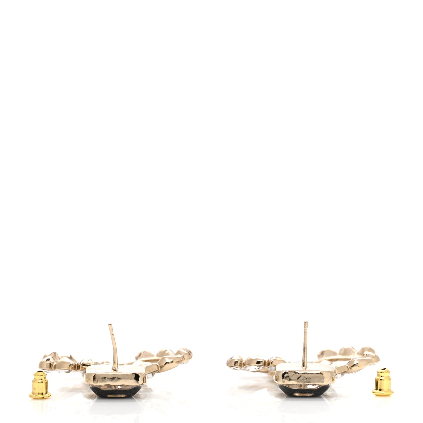 Resin Crystal Pearl CC Drop Earrings Gold Black