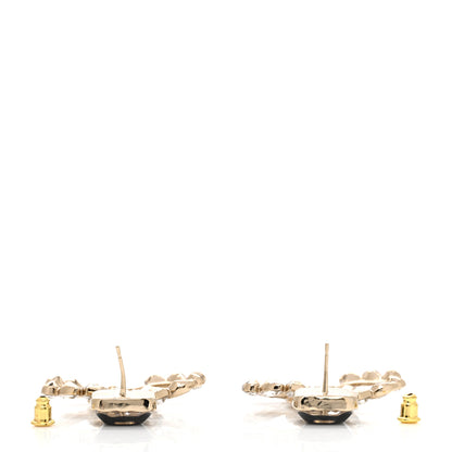 Chanel Resin Crystal Pearl CC Drop Earrings Gold Black 3 of 4