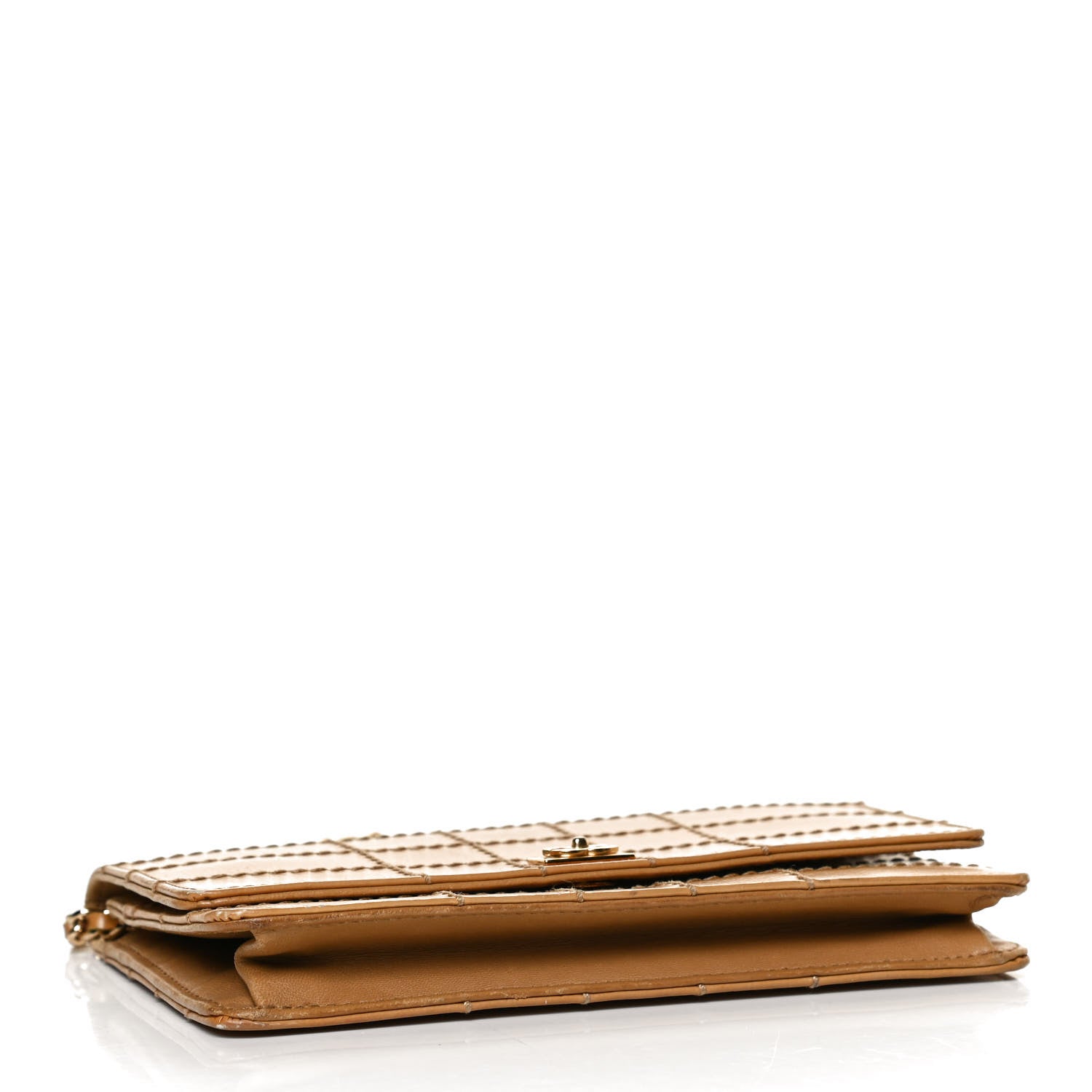 Chanel Calfskin Square Stitched Wallet On Chain WOC Beige 4 of 13