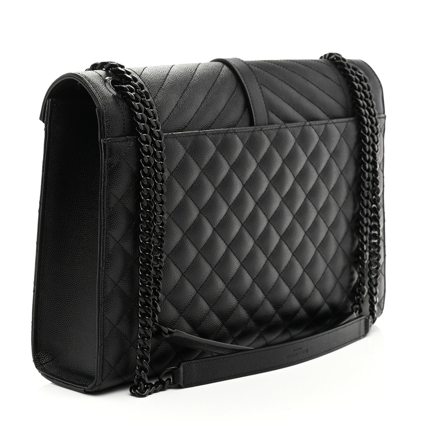 Grain De Poudre Textured Mixed Matelasse Large Triquilt Monogram Monochrome Satchel Black