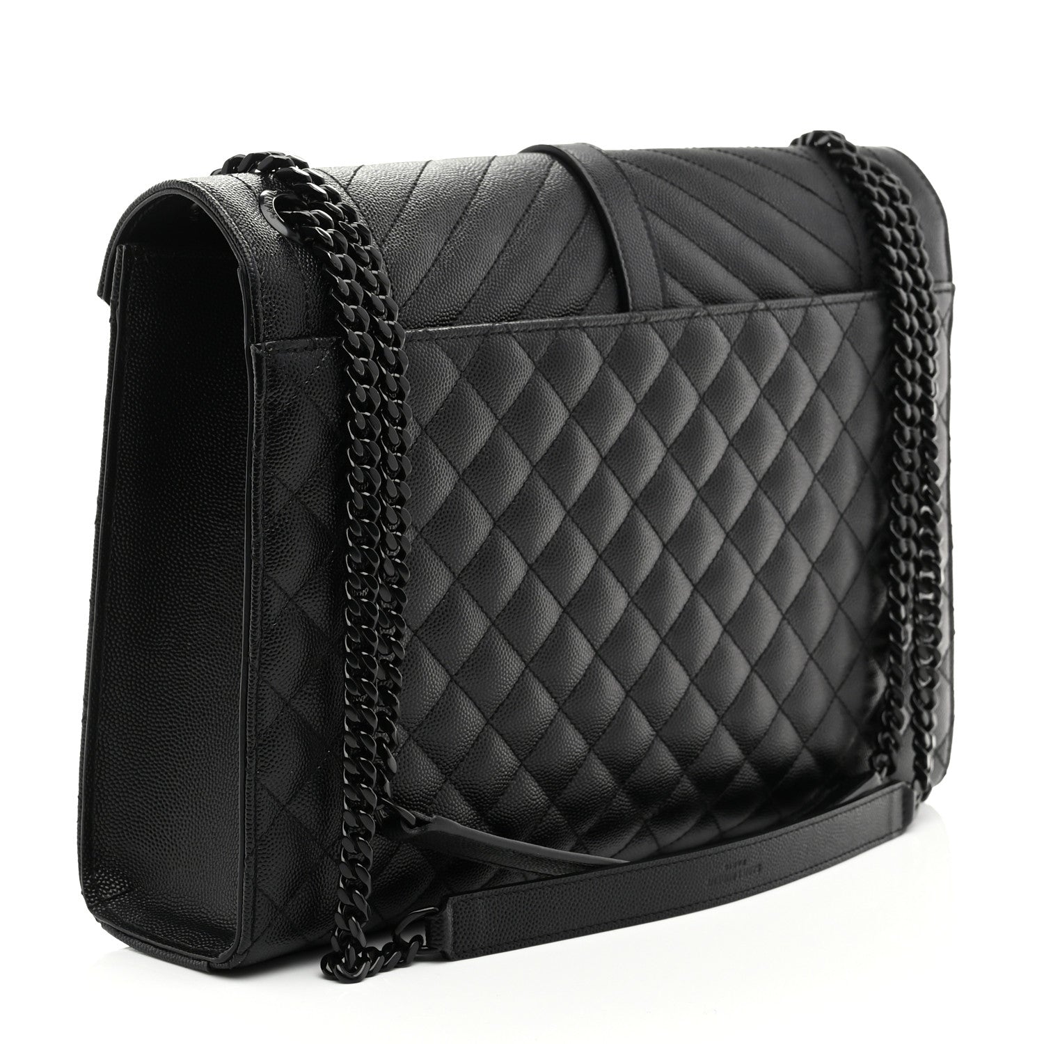 Saint Laurent Grain De Poudre Textured Mixed Matelasse Large Triquilt Monogram Monochrome Satchel Black 3 of 11