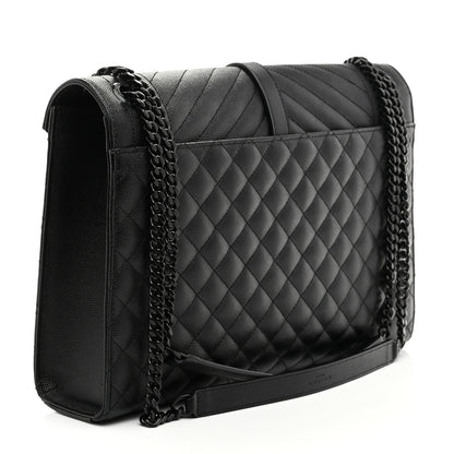 Saint Laurent Grain De Poudre Textured Mixed Matelasse Large Triquilt Monogram Monochrome Satchel Black 3 of 11