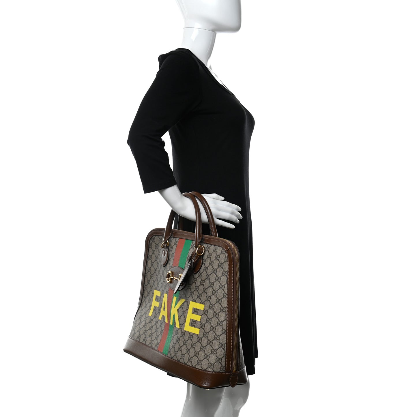 GG Supreme Monogram Azalea Calfskin Fake/Not Horsebit 1955 Duffle Bag Beige Ebony Brown Sugar