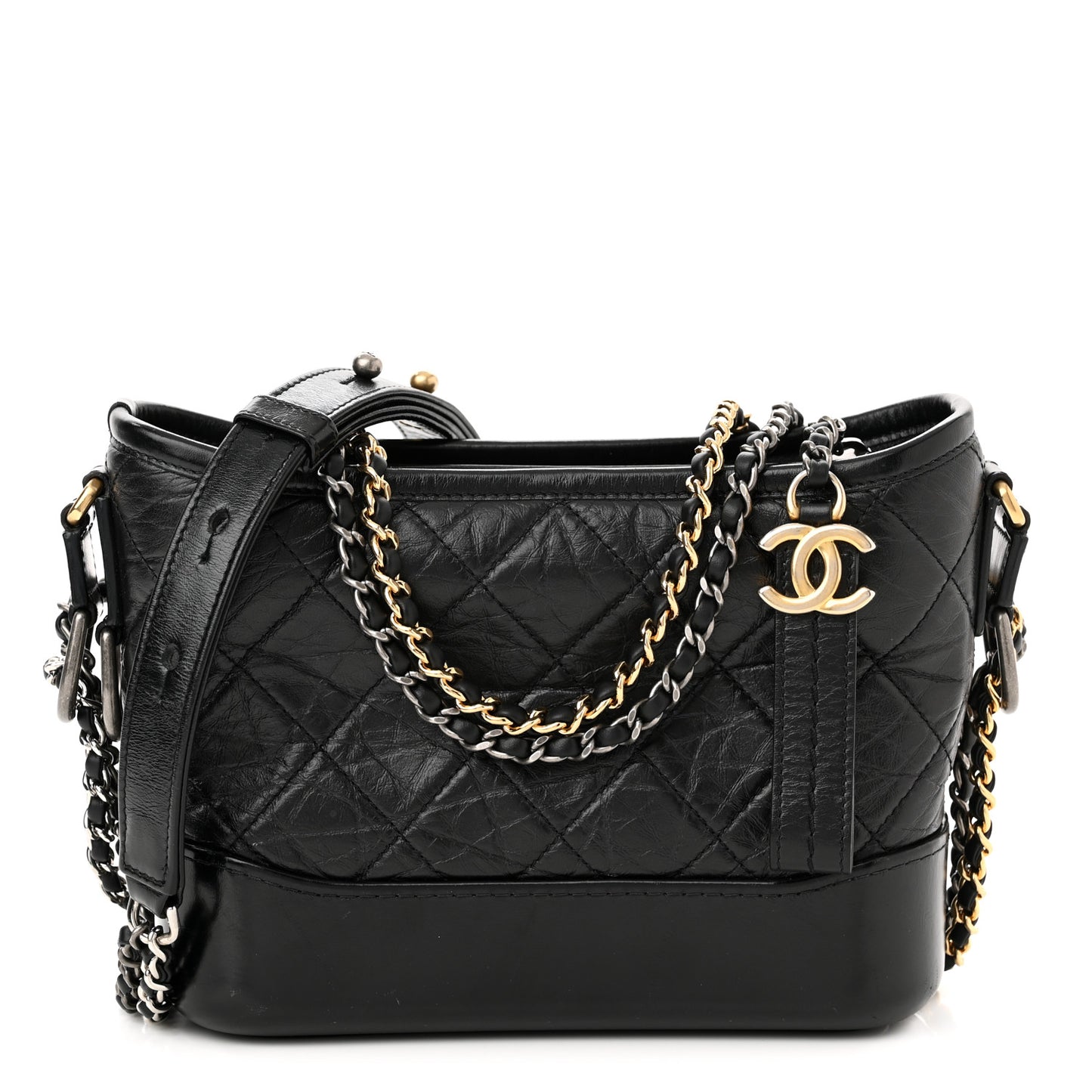 Aged Calfskin Quilted Small Gabrielle Hobo Black