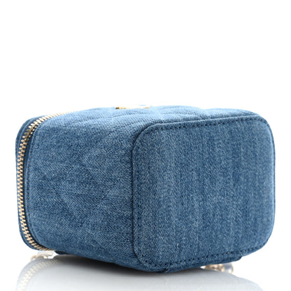Chanel Denim Quilted Mini Pearl Crush Vanity Case With Chain 4 of 9