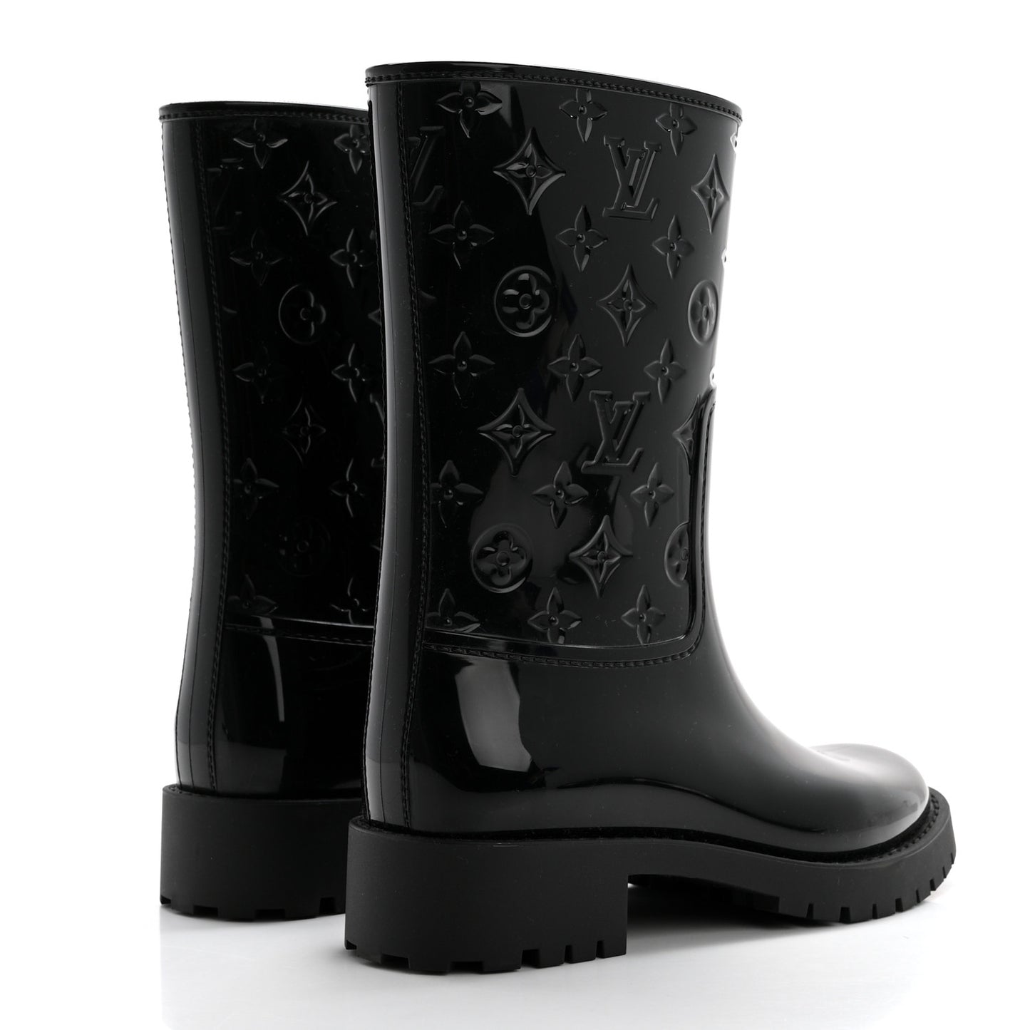Rubber Embossed Monogram Drops Flat Half Boots 36 Black