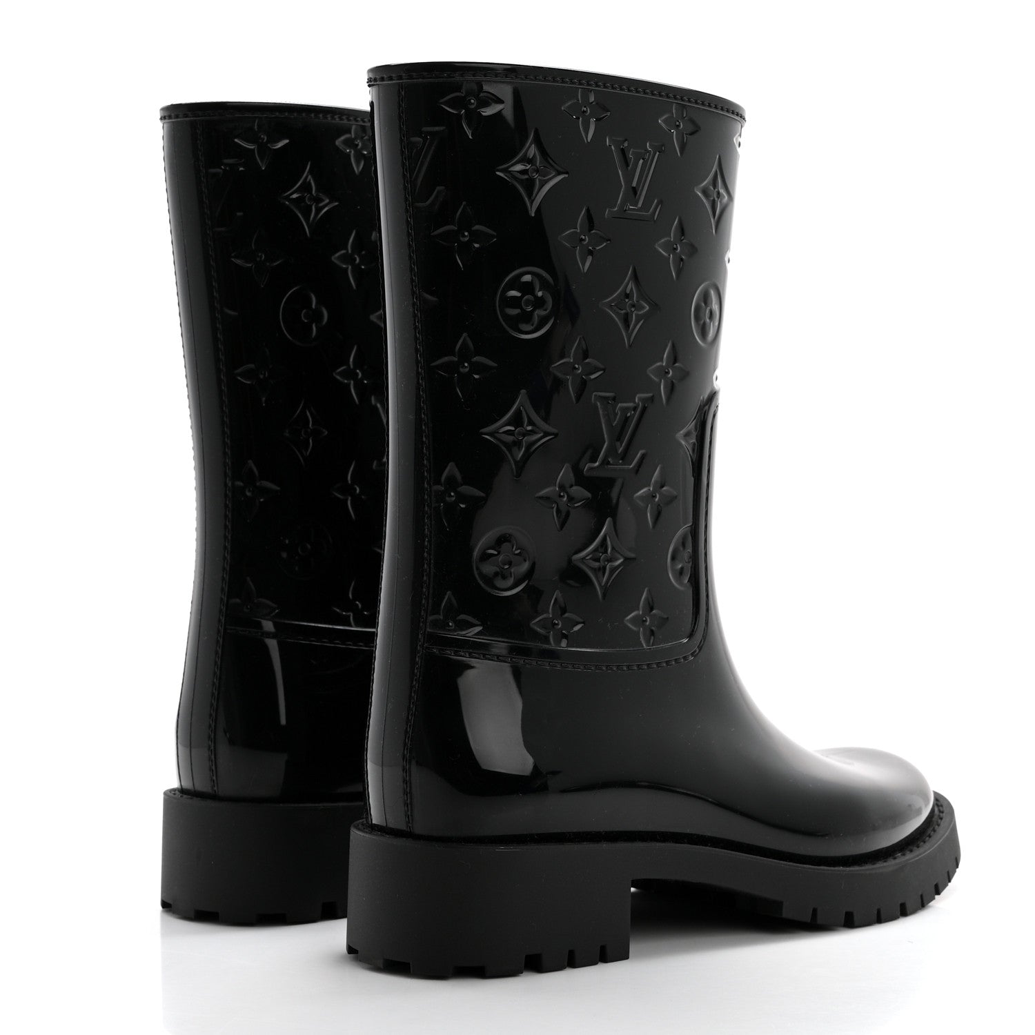Louis Vuitton Rubber Embossed Monogram Drops Flat Half Boots 36 Black 4 of 7