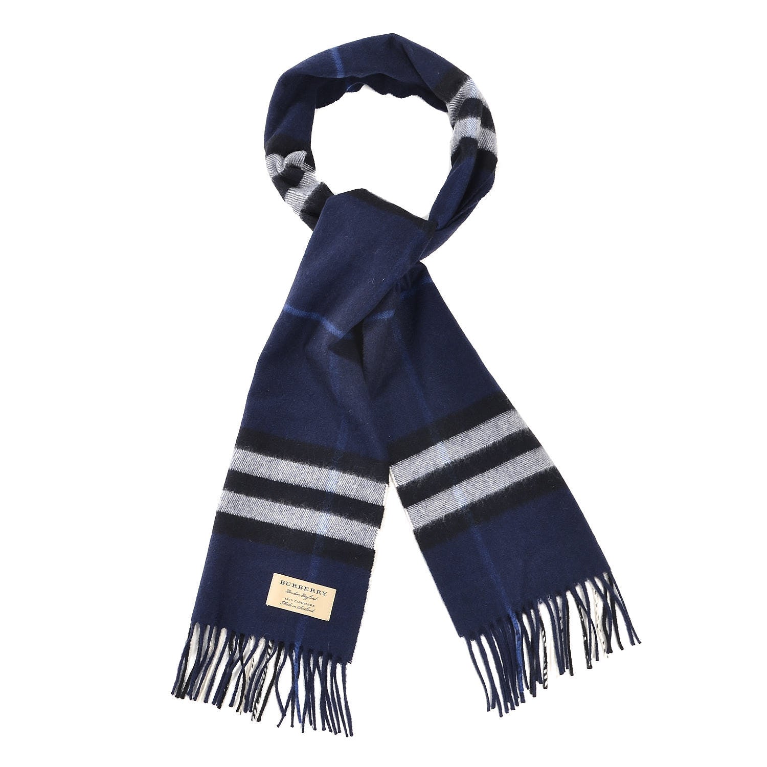 Burberry Cashmere Giant Check Fringe Scarf Indigo Blue 1 of 5