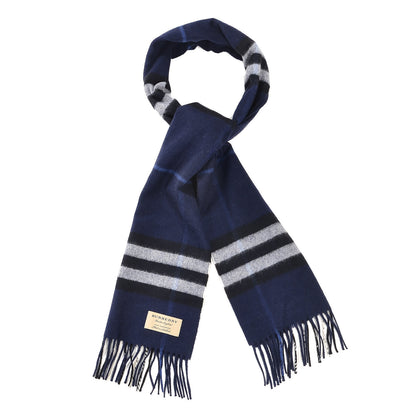 Burberry Cashmere Giant Check Fringe Scarf Indigo Blue 1 of 5
