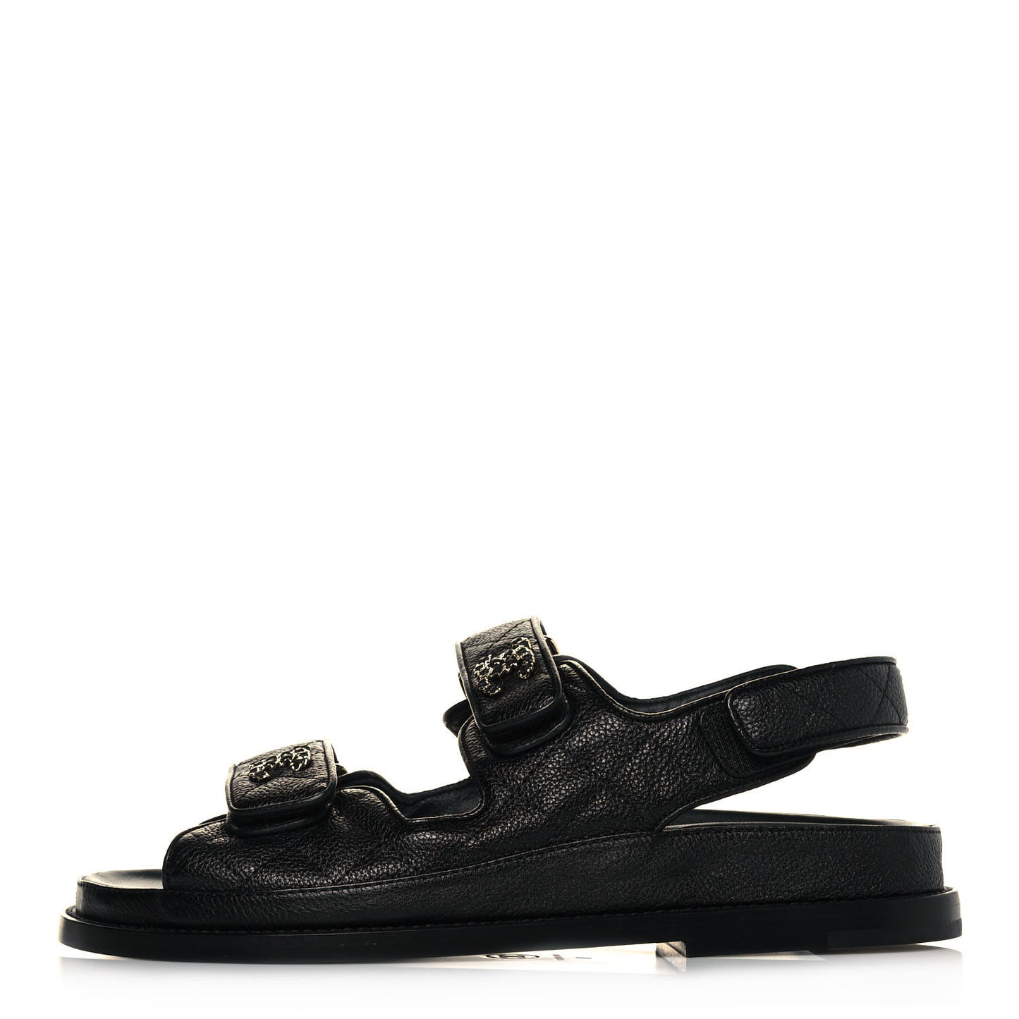 Grained Calfskin Velcro Dad Sandals 36 Black