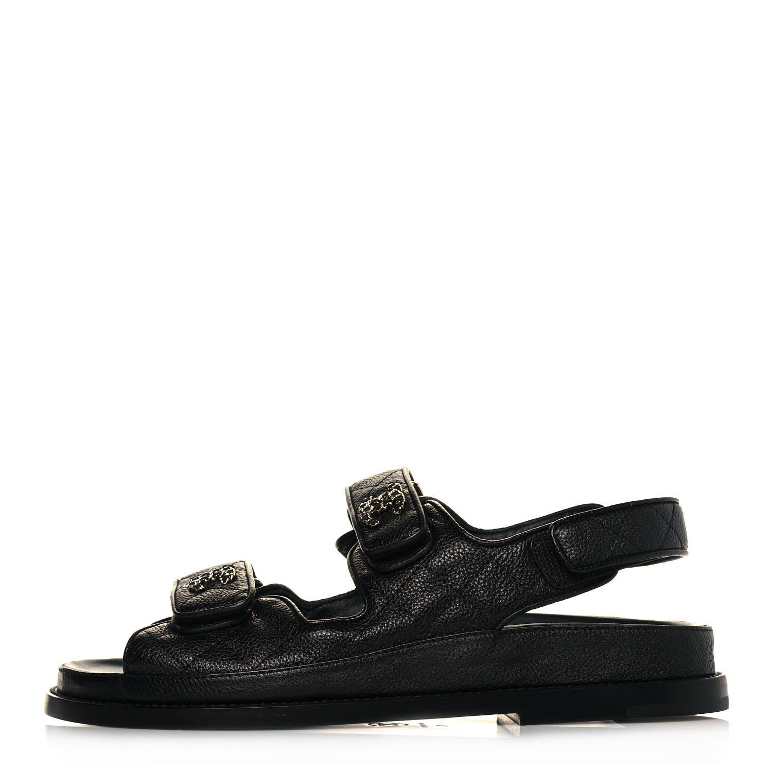 Chanel Grained Calfskin Velcro Dad Sandals 36 Black 1 of 8