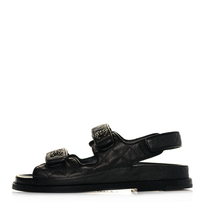 Chanel Grained Calfskin Velcro Dad Sandals 36 Black 1 of 8