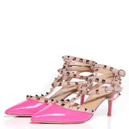 Valentino Garavani Patent Rockstud Ankle Strap 65mm Pumps 37 Fuxia Fluo Poudre 3 of 6