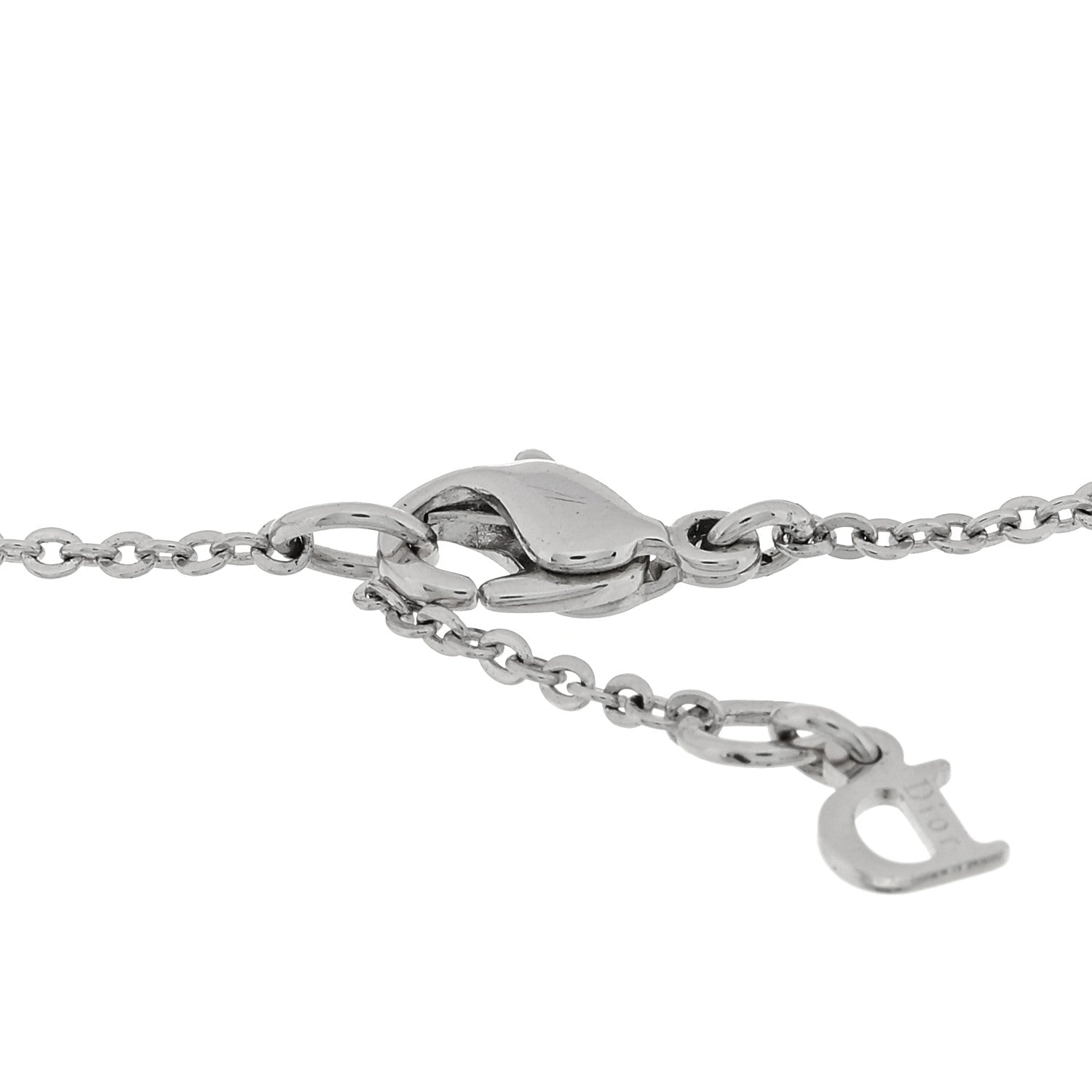 Christian Dior Metal Crystal Heart Charm Bracelet Silver Pink 3 of 4