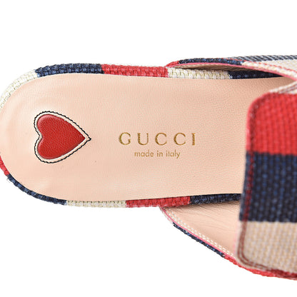 Gucci Canvas Sylvie Stripe Womens Princetown Slippers 38 Mystic White Hibiscus Red Maritime 7 of 8