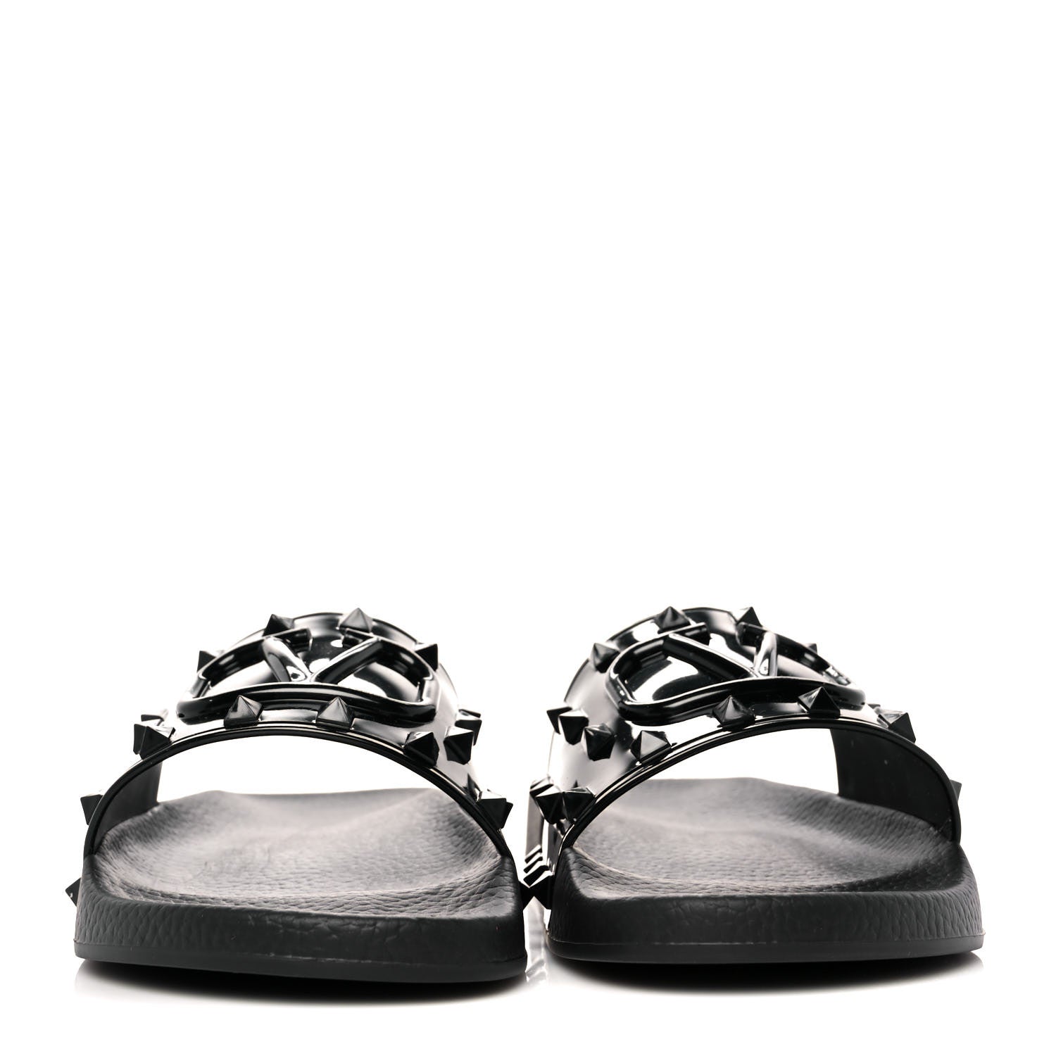 Valentino Garavani Patent Rubber Mens Rockstud VLogo Slide Sandals 40 Black 2 of 7