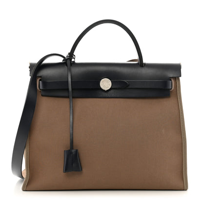 Hermes Toile Officier Vache Hunter Herbag Zip 31 PM Etoupe Bleu Indigo 1 of 14
