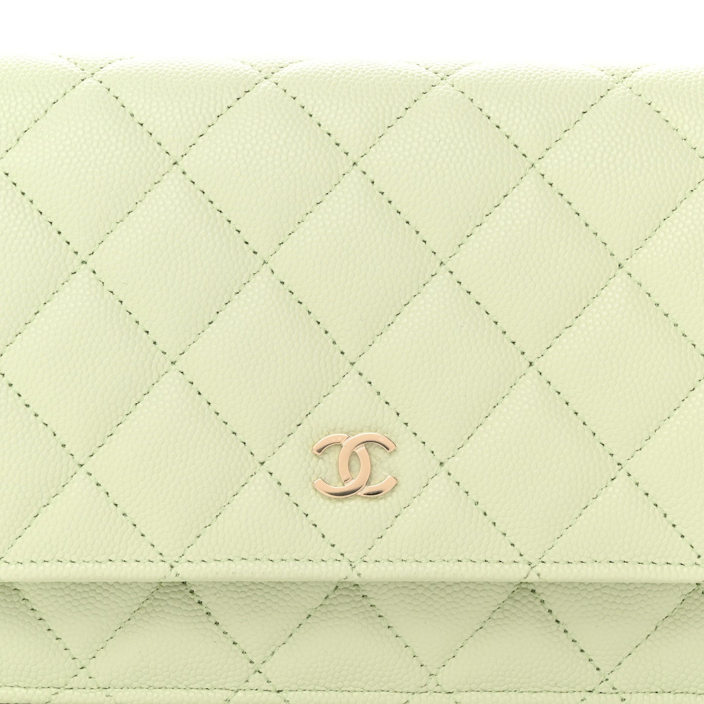 Caviar Quilted Wallet on Chain WOC Light Green