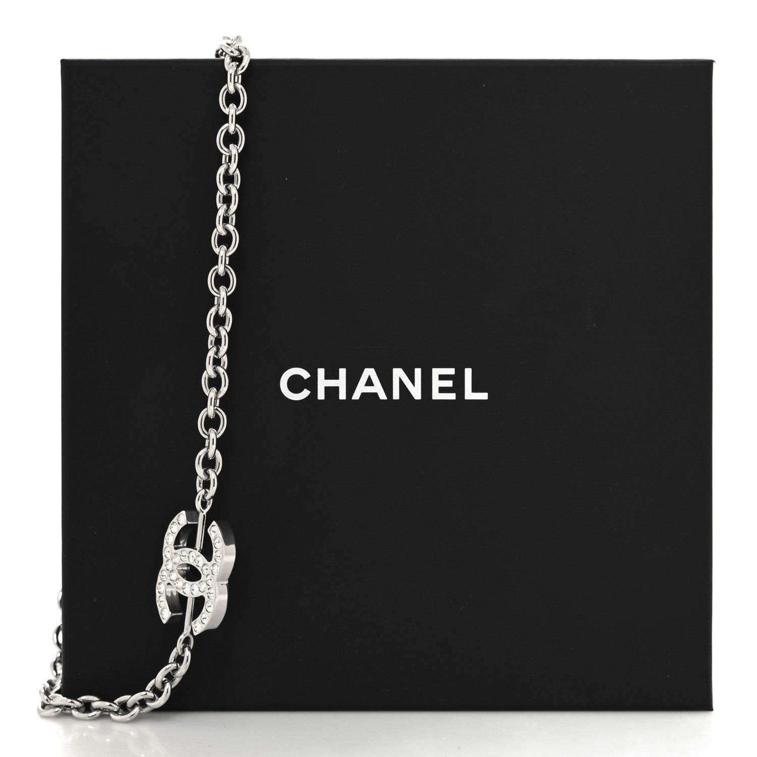 Chanel Metal Strass Chain Link Necklace Silver 5 of 5