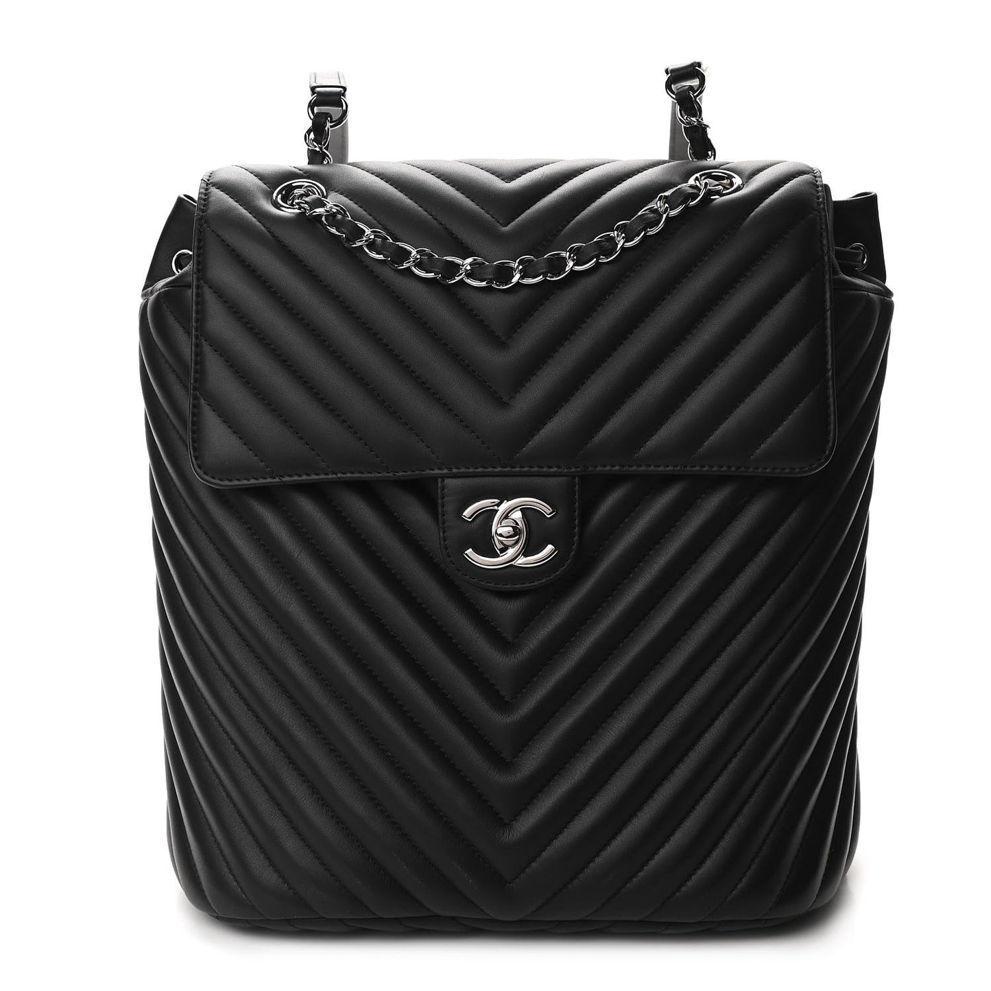 Calfskin Chevron Quilted Large Urban Spirit Backpack Black