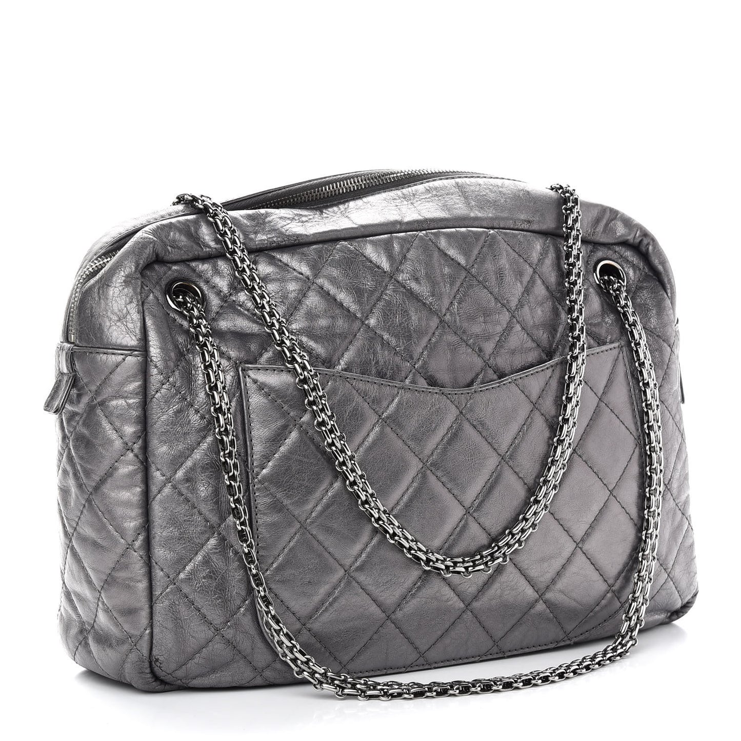 Metallic Aged Calfskin Quilted Large Reissue Camera Case Silver