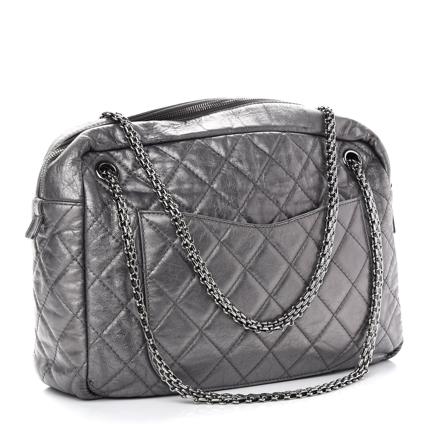 Chanel Metallic Aged Calfskin Quilted Large Reissue Camera Case Silver 3 of 11