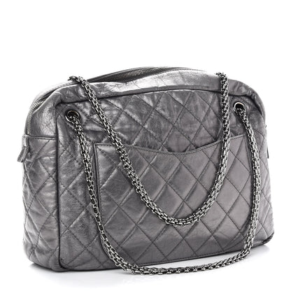 Chanel Metallic Aged Calfskin Quilted Large Reissue Camera Case Silver 3 of 11