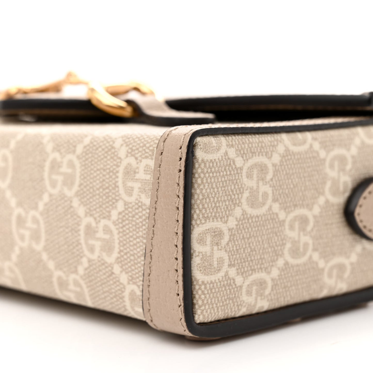 GG Supreme Monogram Textured Dollar Calfskin Mini Horsebit 1955 Shoulder Bag Beige Mystic White Oatmeal