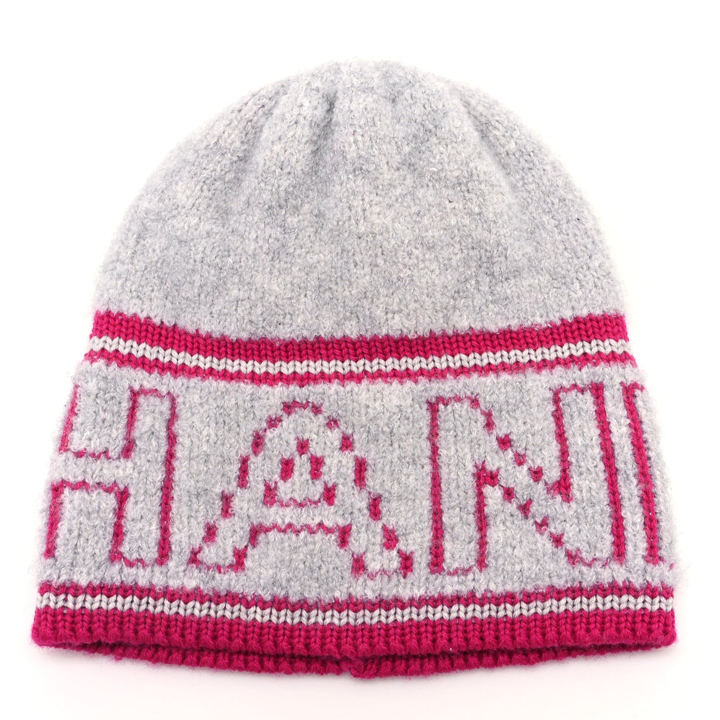 Wool Cashmere Logo Beanie Hat Light Grey Pink