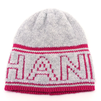 Chanel Wool Cashmere Logo Beanie Hat Light Grey Pink 1 of 4