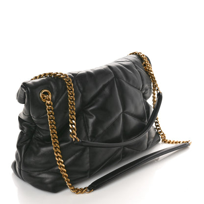 Saint Laurent Lambskin Quilted Medium Loulou Puffer Monogram Chain Satchel Black 3 of 12