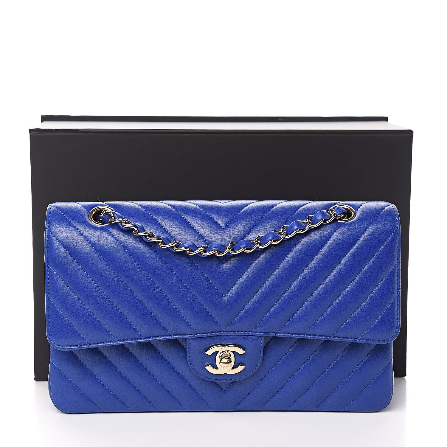 Chanel Lambskin Chevron Quilted Medium Double Flap Blue 11 of 11