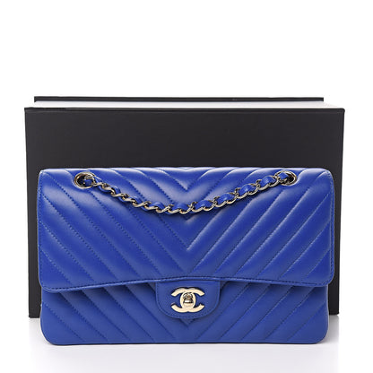 Chanel Lambskin Chevron Quilted Medium Double Flap Blue 11 of 11